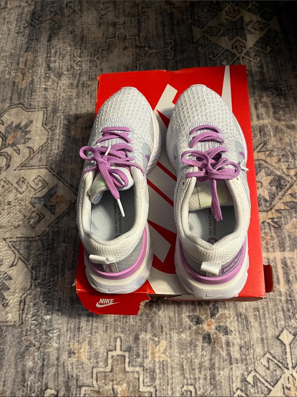 Nike White Sneakers with Lavender Laces and Heel Trim